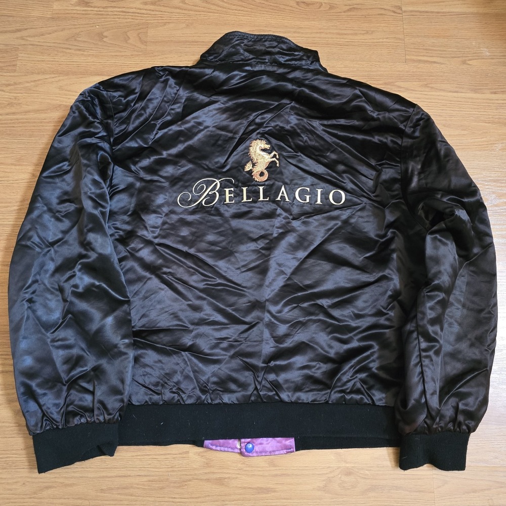 VTG Bellagio Reversible Satin Bomber Jacket Embroidered Logo Rare Pink Black 4XL